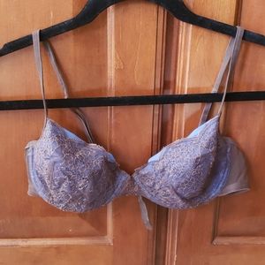 Brown and blue lace bra